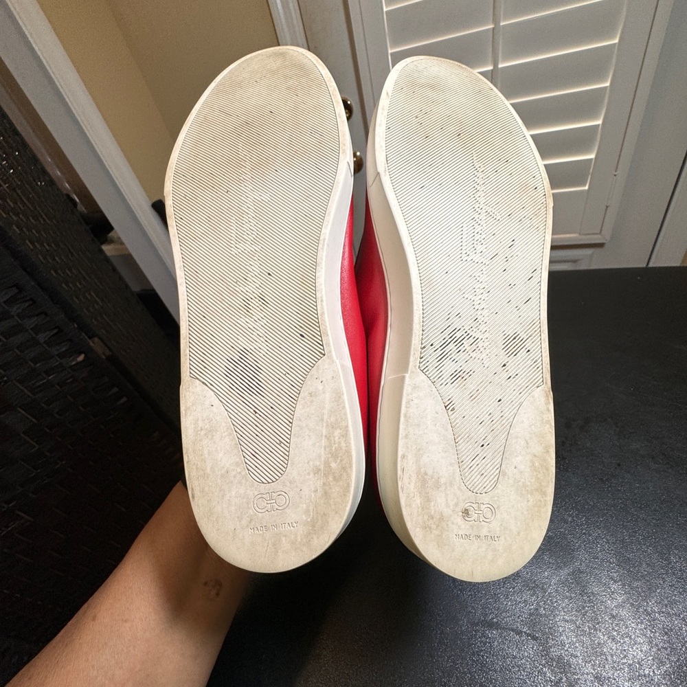 Salvatore Ferragamo size 7.5 C red leather Novello slip on ballet flat Italy - Picture 5 of 12